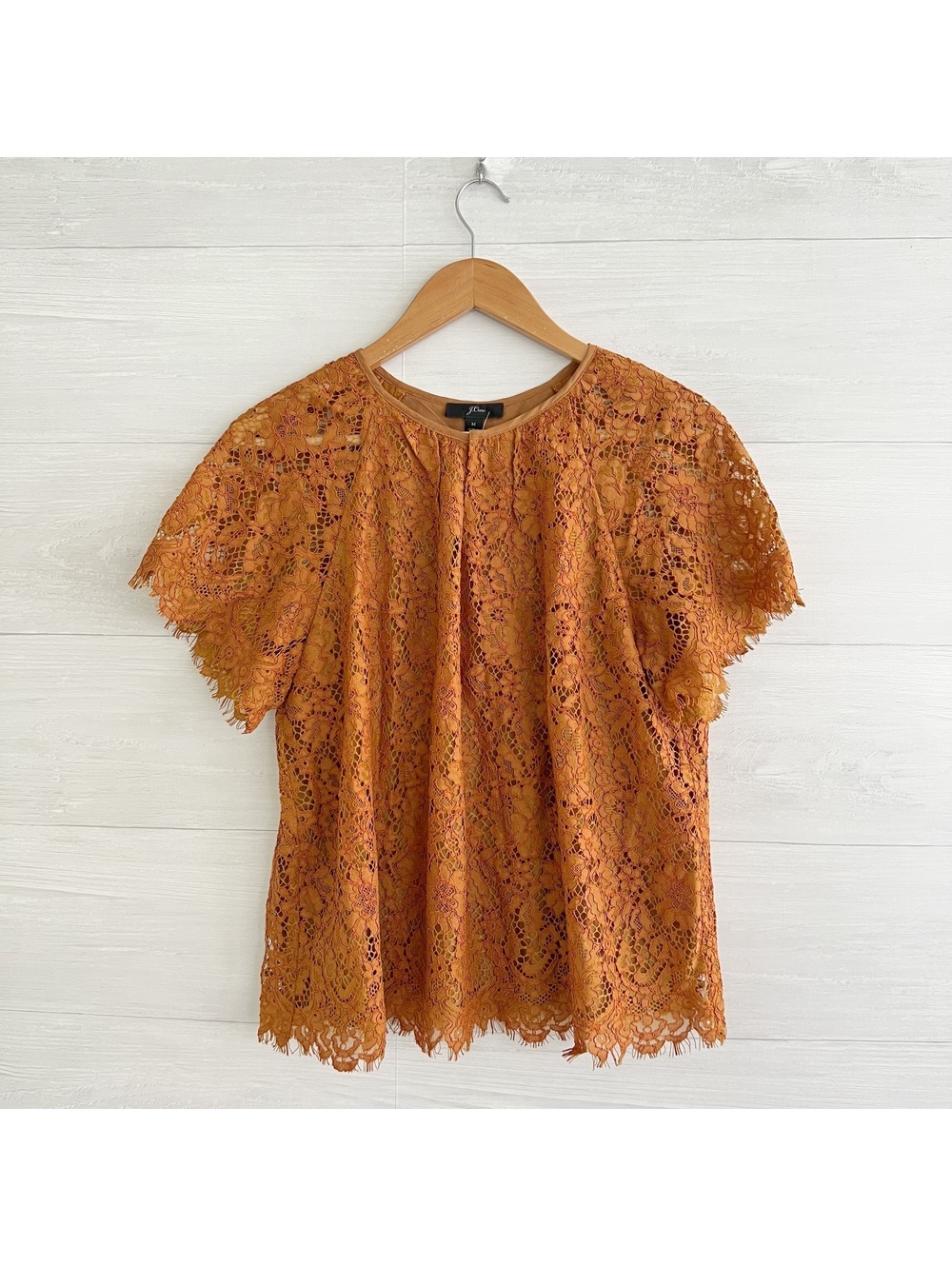 NWT J.Crew Deep Copper Floral Lace Flutter Sleeve Top Womens M K2653